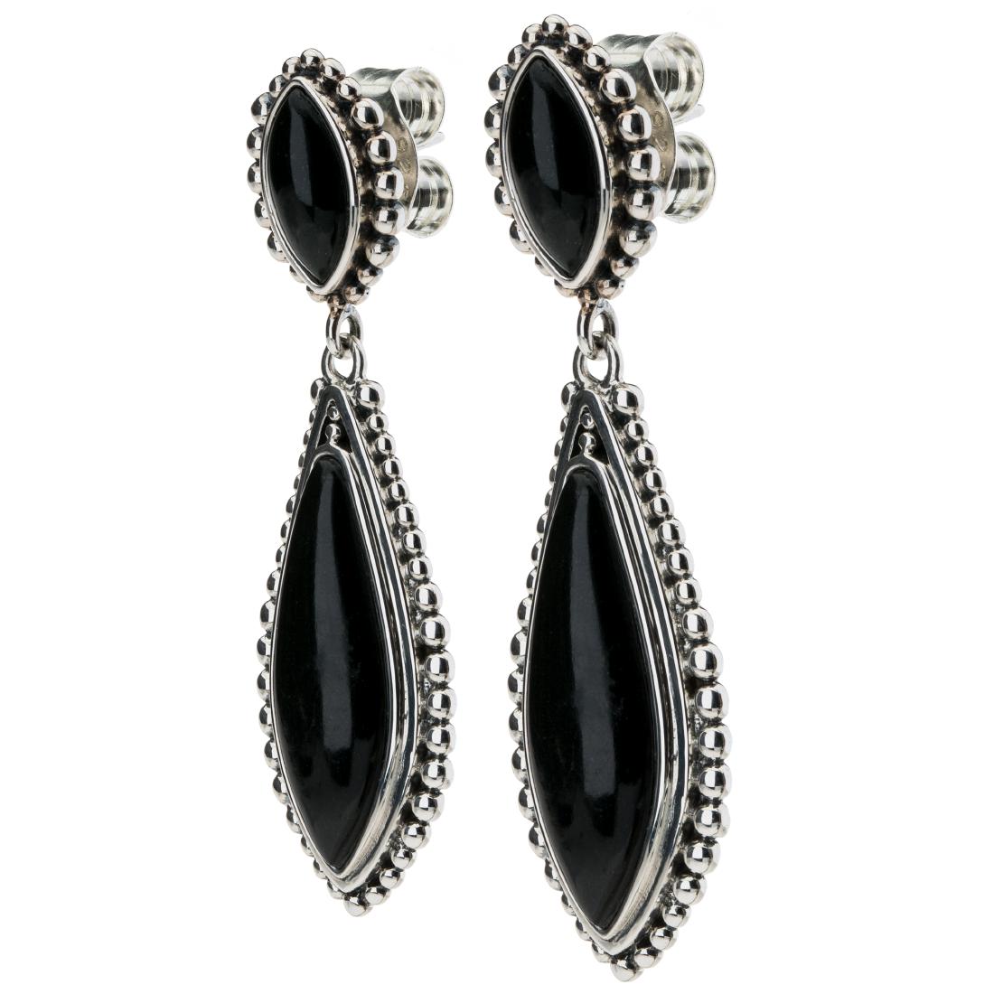 Sterling Silver Black Moon Stone Beaded Earrings (1 of 3)