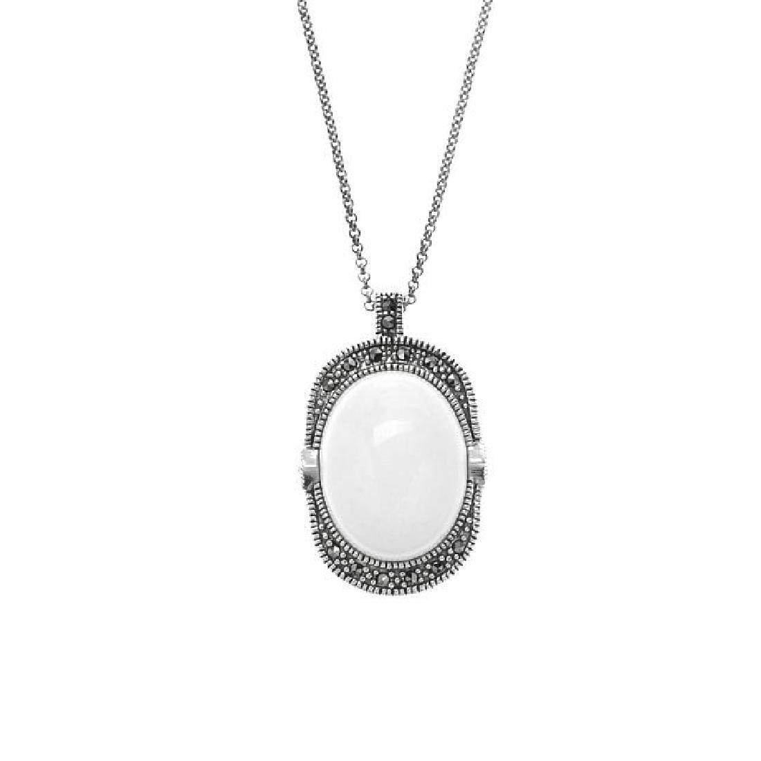 Sterling Silver  White Agate & Marcasite Pendant (1 of 2)