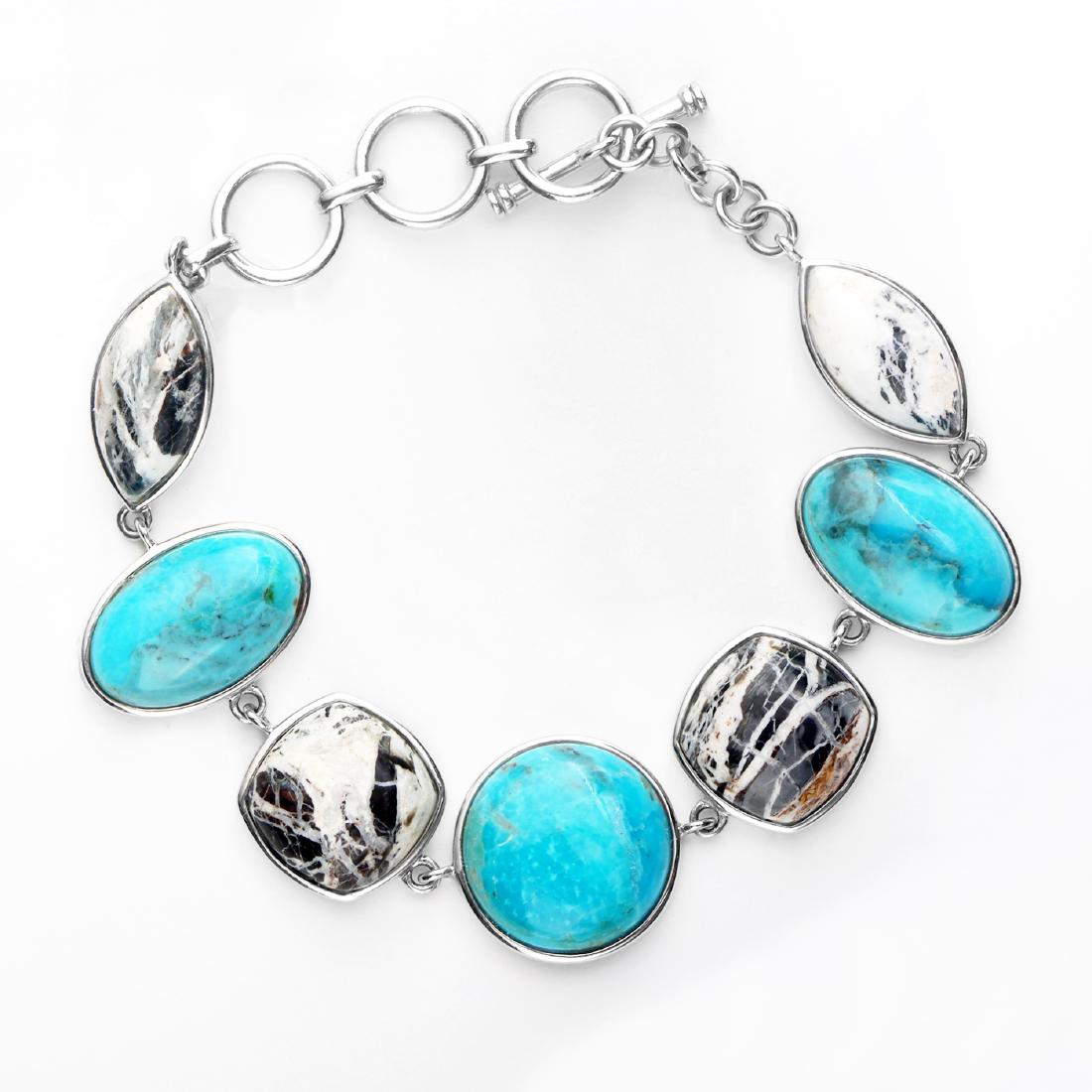 Silver Turquoise & Buffalo Quartz Toggle Bracelet (1 of 1)