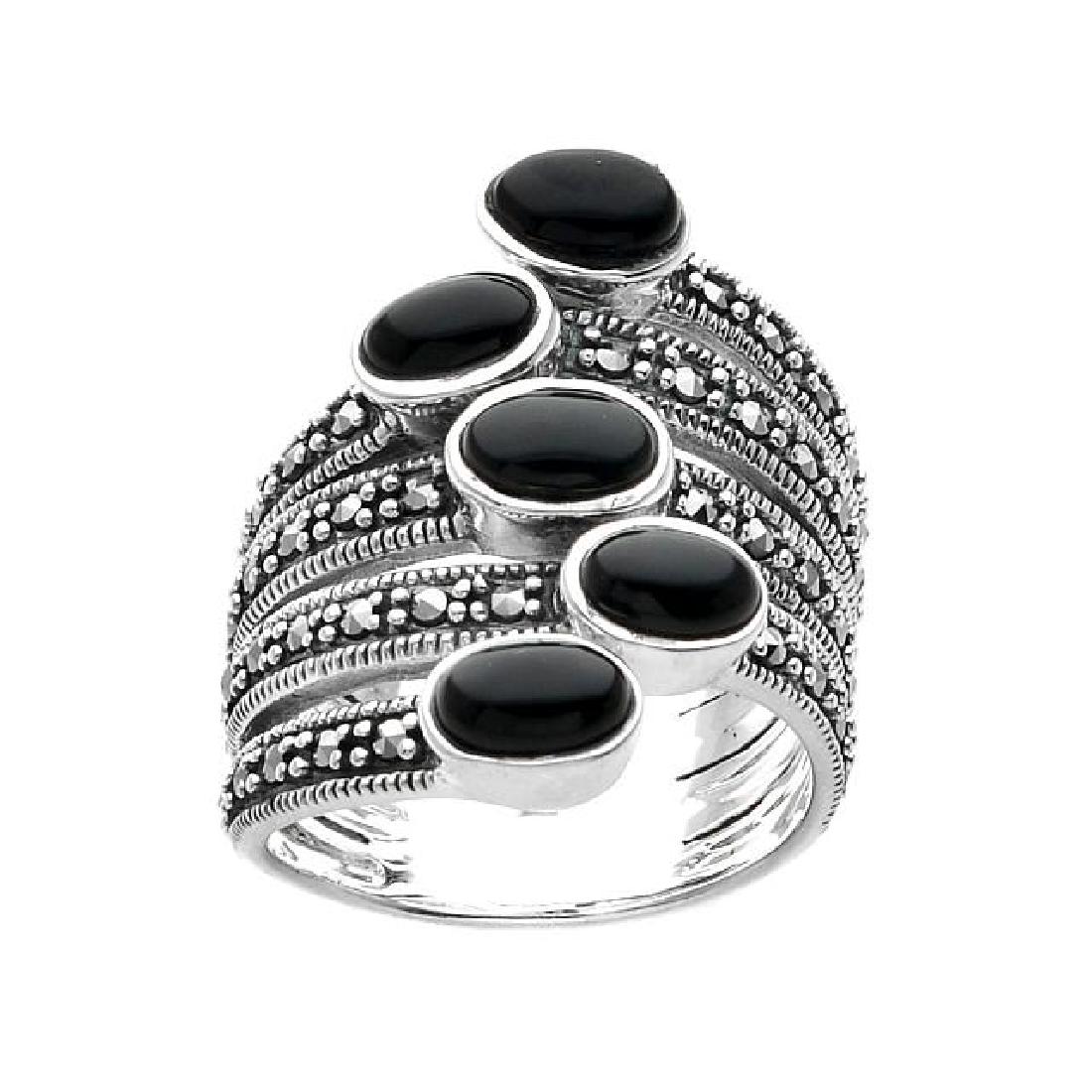 Sterling Silver Black Agate & Marcasite Ring-SZ 8 (1 of 1)