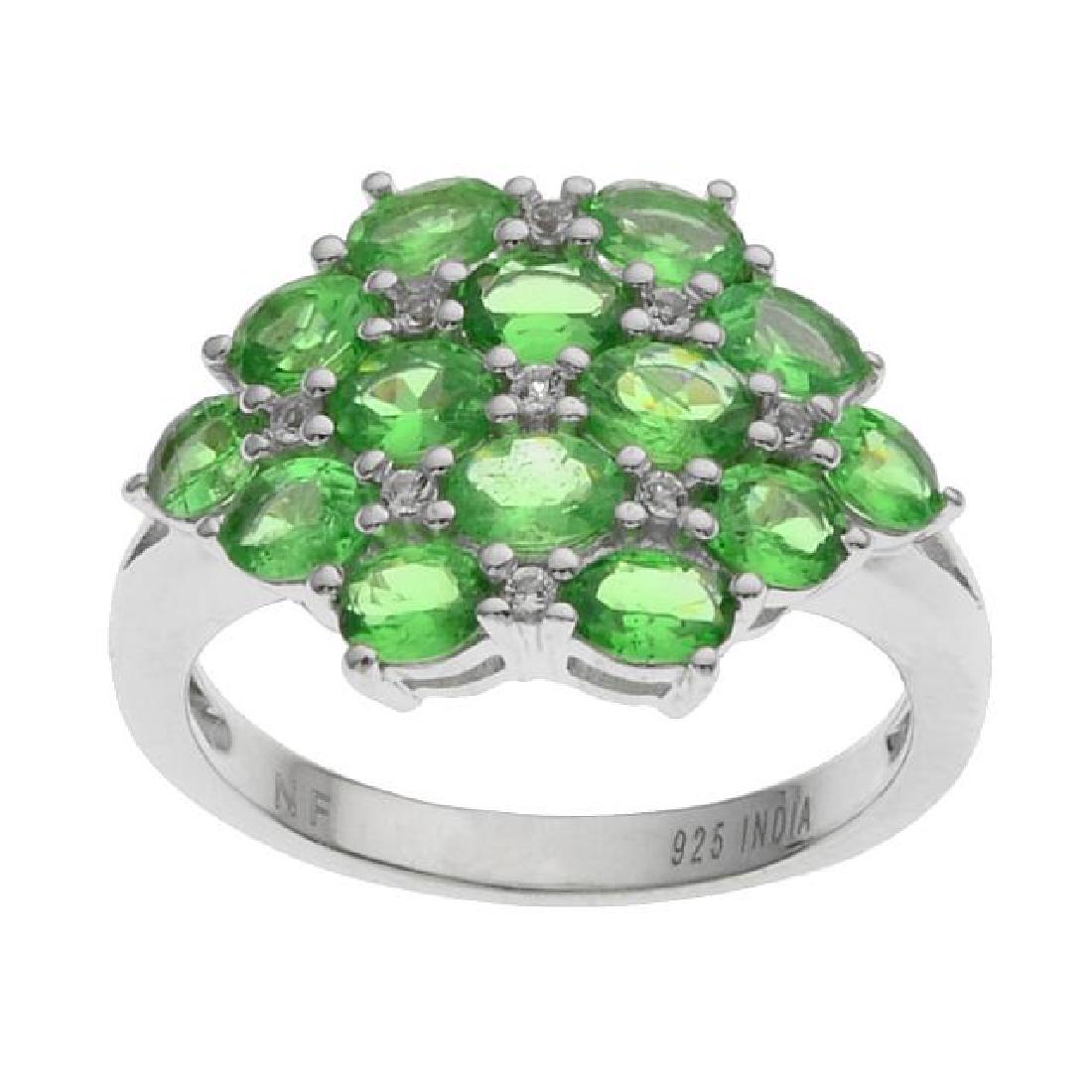 Silver Green Garnet & Topaz Cluster Ring-SZ 6: Make a bold statement with this impressive design from the Pangea Mines Treasured Gem Collection. A cluster of green garnets are beautifully complemented by a lavish field of sparkling white topaz on 