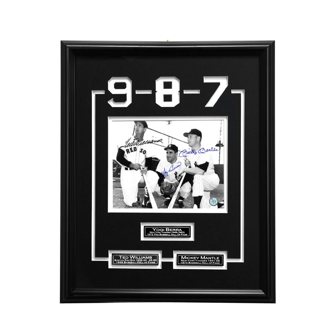 Williams, Berra & Mantle Legends Of the Field GFA: Ted Williams, Yoggi Berra, & Mickey Mantle Custom Framed Multi-Layer Matted 8x10 Signed Certified