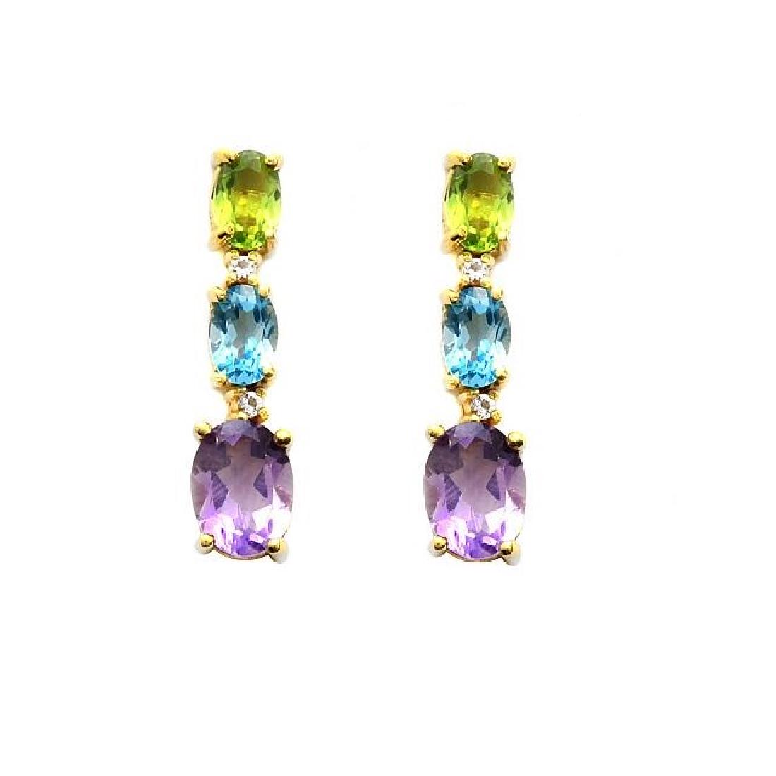18k Gold Over Silver Gemstones Graduated Earrings (1 of 2)