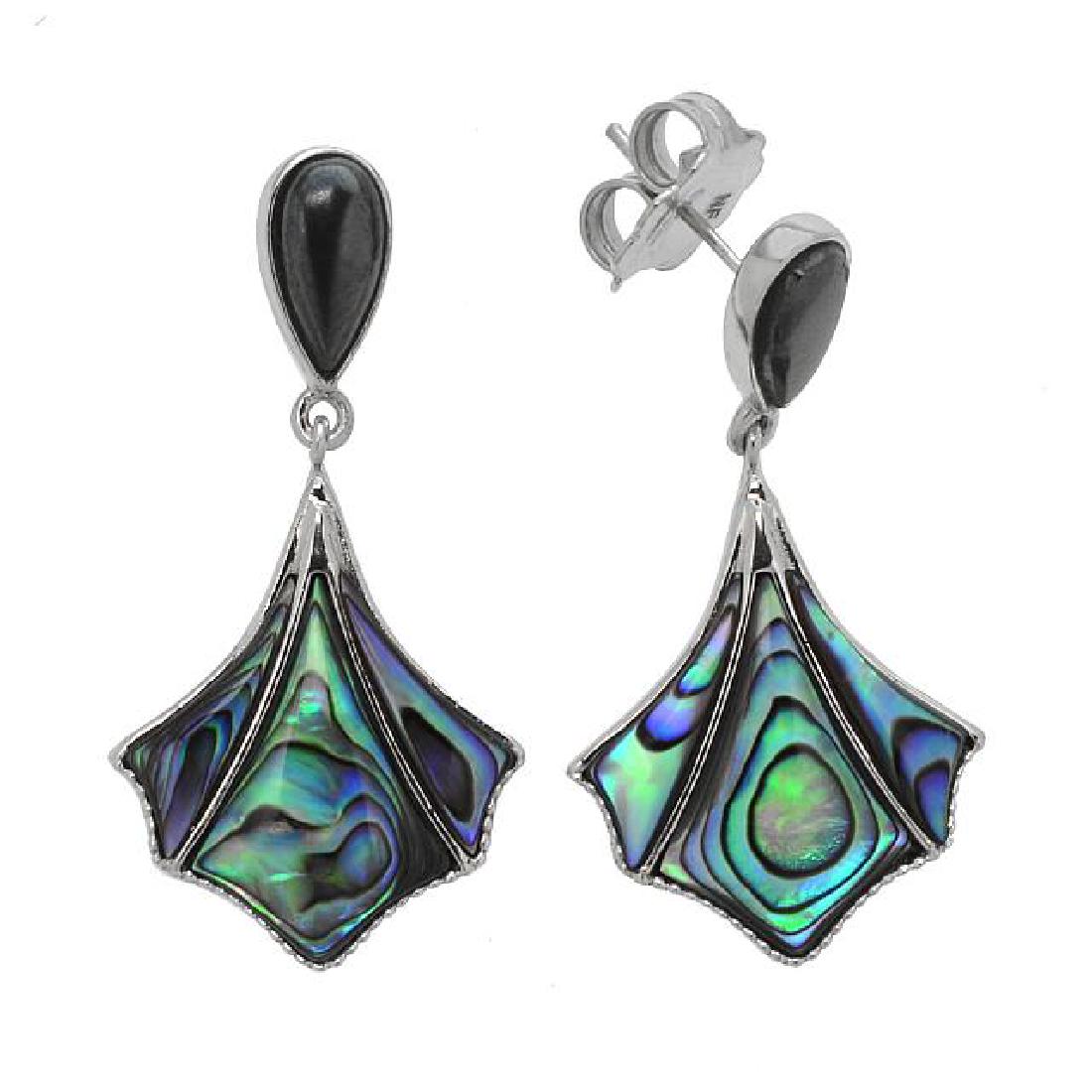 Silver Abalone & Hematite Fan Drop Earrings (1 of 1)