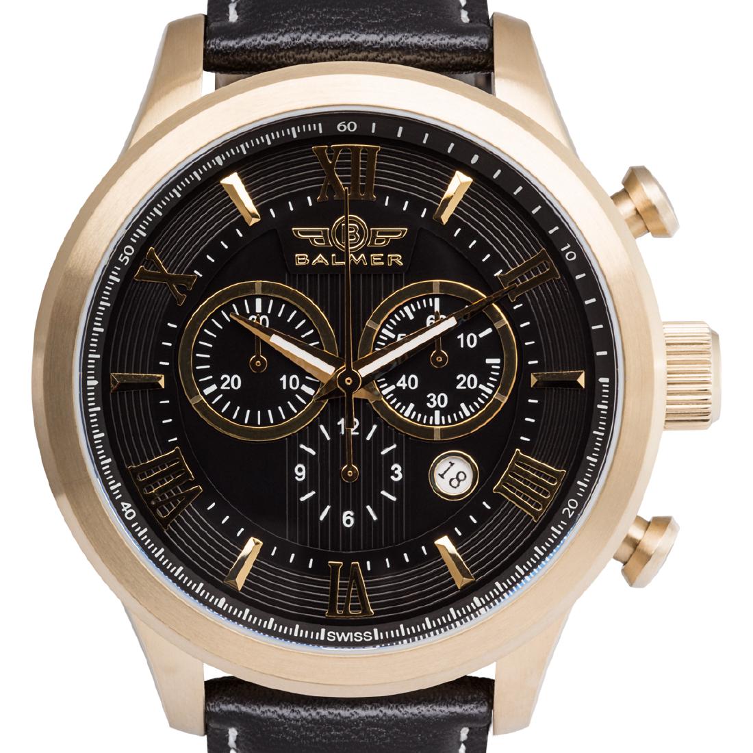 Balmer Swiss Chronograph Gran Turismo Mens Watch: Movement:- Genuine Swiss Ronda 5030.D Movement Dial:- True Chronograph Functions *Large 60sec third hand *30min subdial at 9 o'clock *12hr subdial at 6 o'clock - Guilloché Midnight Black Dial - 6