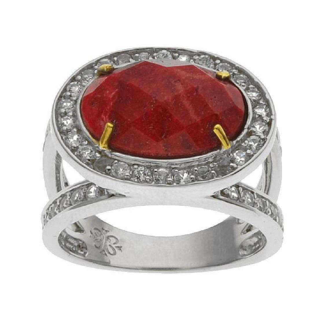 Silver Coral & White Topaz Halo Ring-SZ 7 (1 of 1)