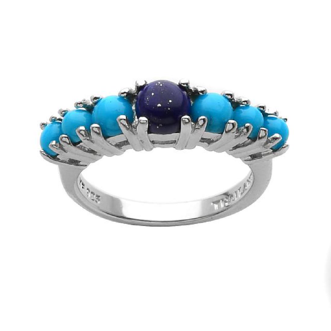 Silver Turquoise & Lapis Graduated Ring-SZ 7 (1 of 1)