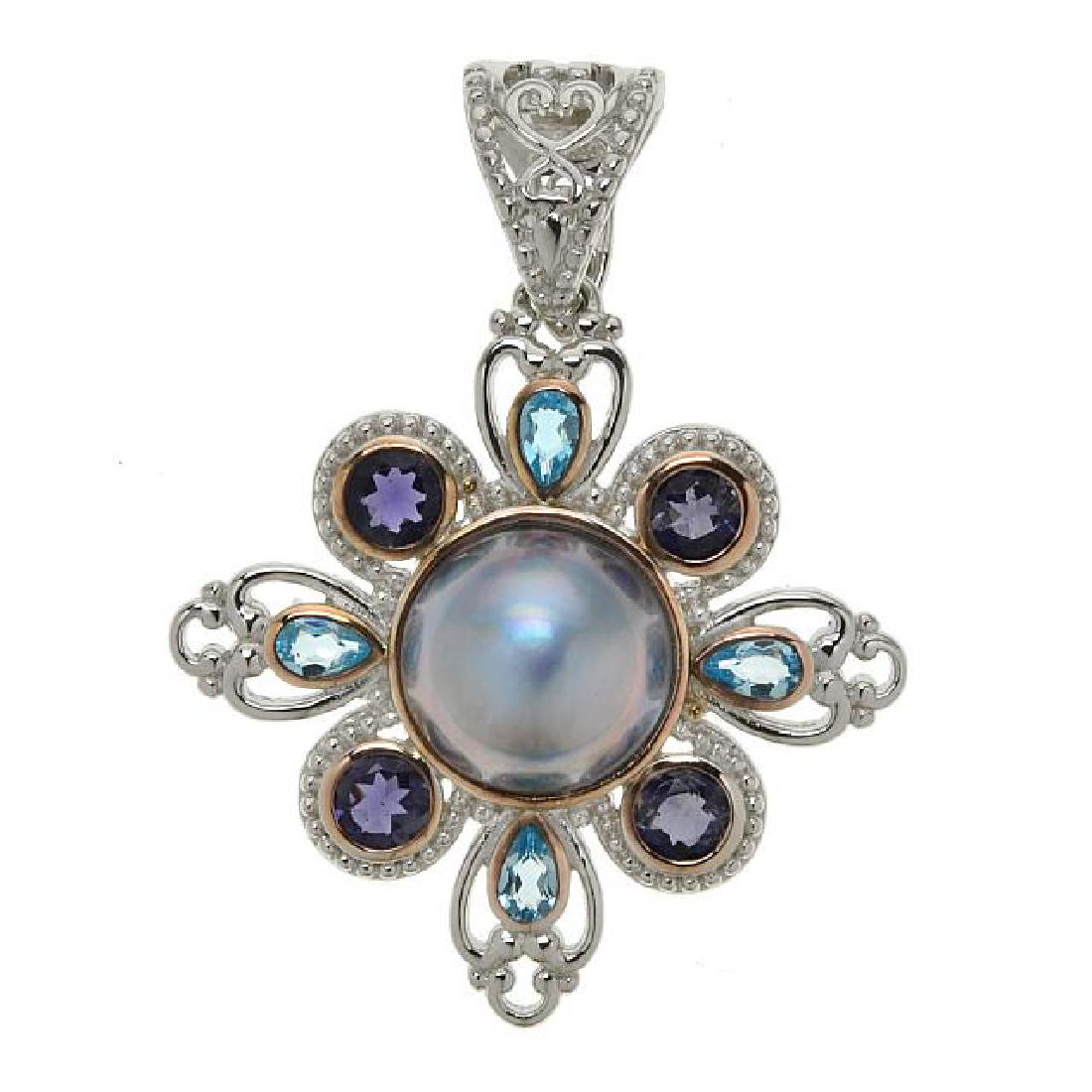 Sterling Silver Mabe Pearl & Gemstone Pendant (1 of 1)