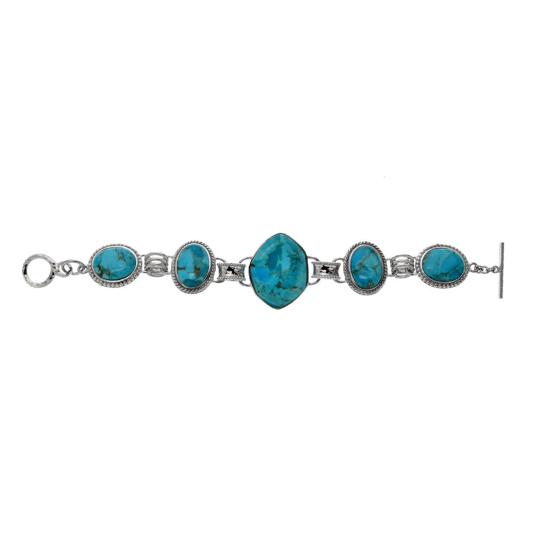 Silver 7.5"Turquoise Textured Link Toggle Bracelet (1 of 1)