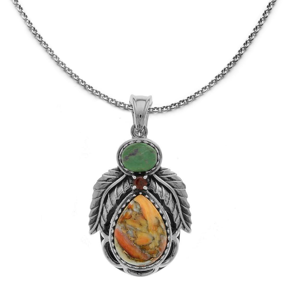 Silver Spiny Oyster & Turquoise Leaf Pendant (1 of 2)