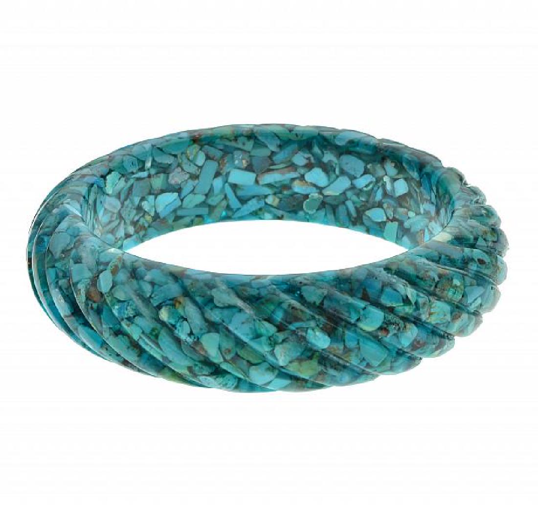 Chip Shaped Turquoise Rope Textured Bangle 7.5" (1 of 1)