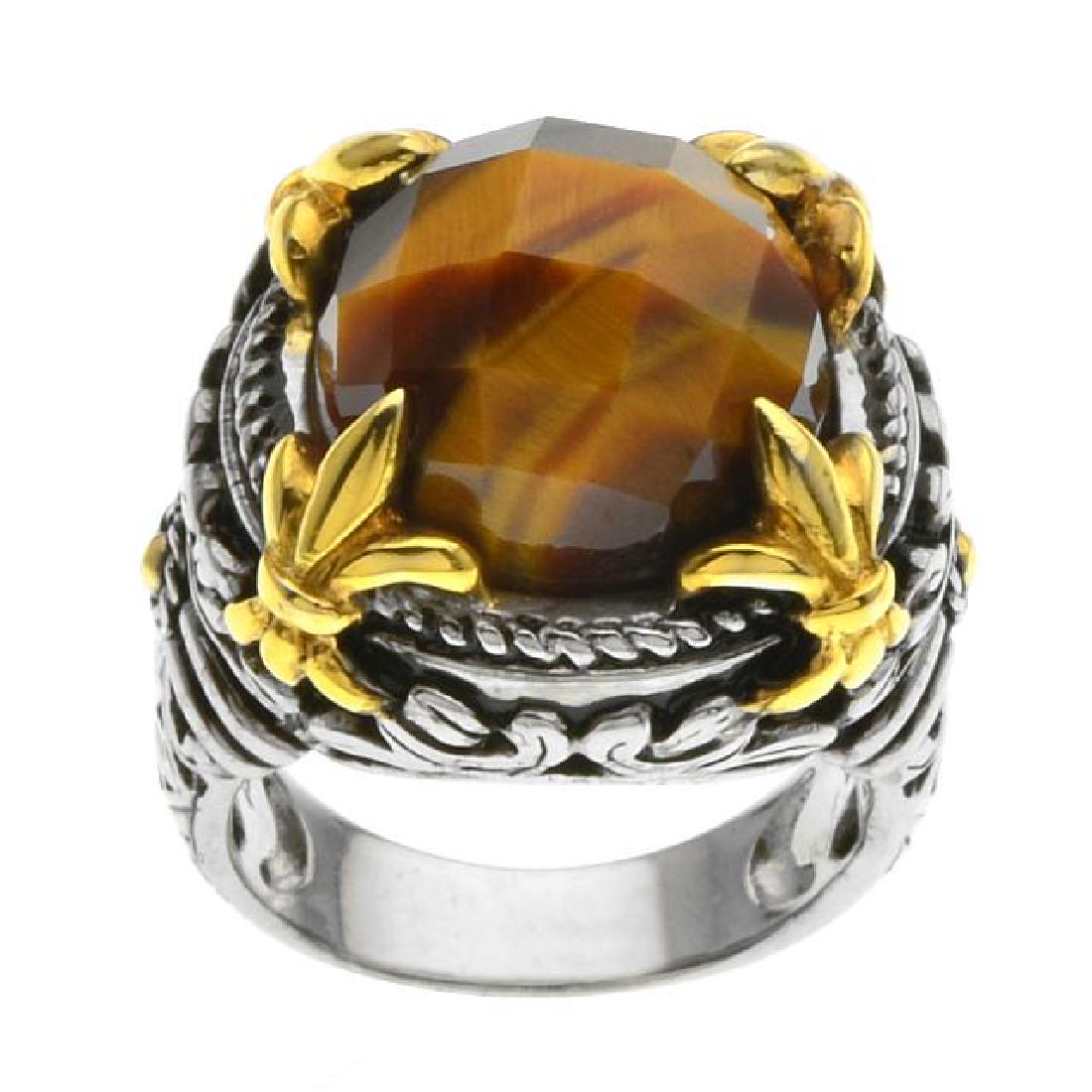 Sterling Silve Tiger's Eye Fluer-de-Lis Ring-SZ 6 (1 of 2)