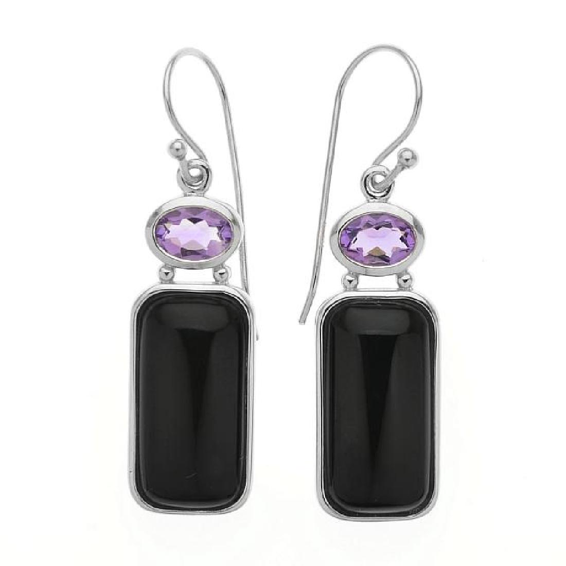 Sterling Silver Black Onyx & Amethyst Drop Earring (1 of 1)