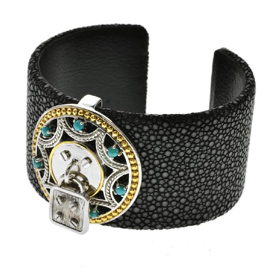 Two-tone 7.5" Turquoise Stingray Leather Cuff (1 of 1)