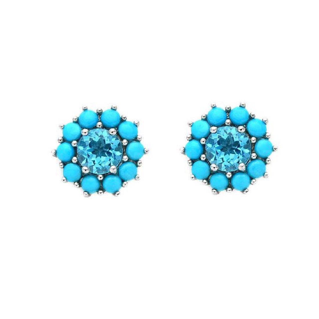 Silver Turquoise & Blue Topaz Halo Stud Earrings (1 of 2)