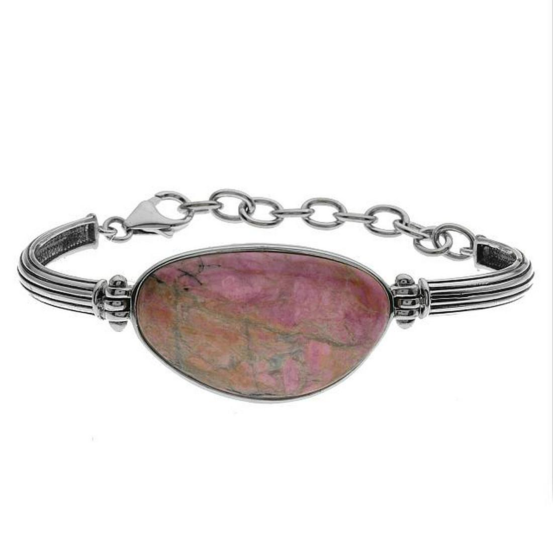 Sterling Silver Rhodonite Hinged Bangle Bracelet (1 of 2)