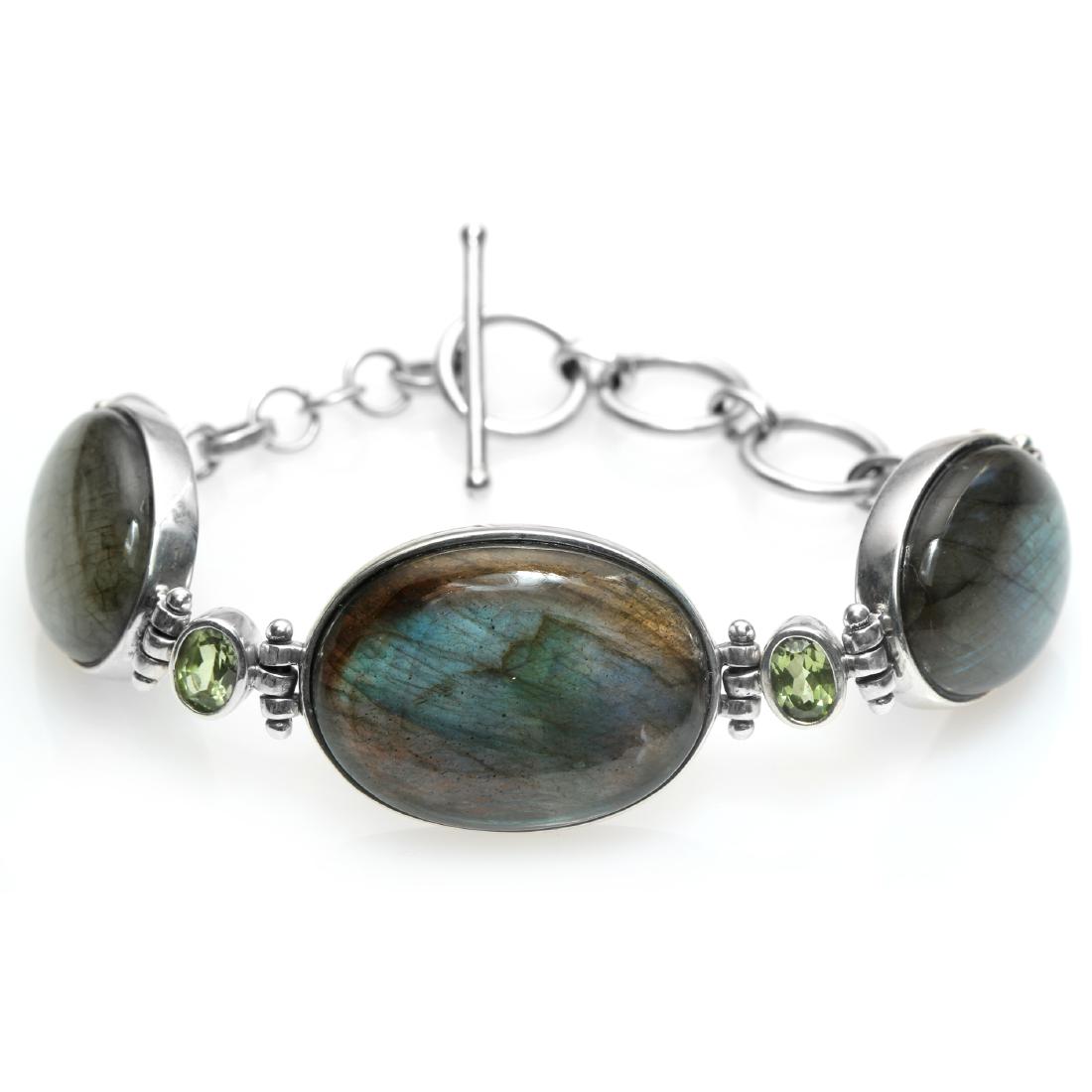 Silver 8.2" Labradorite & Peridot Toggle Bracelet (1 of 2)