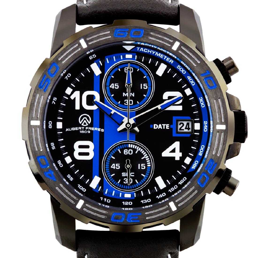 Aubert Freres Durand Men's Chronograph Watch: Hands: Luminescent Caseback Type: Screw-down Strap Color: grey Type: Analog, Multifunction, Casual Caseback Material: Stainless Steel Product Features: Second Timekeeping, Water Resistant Material: St