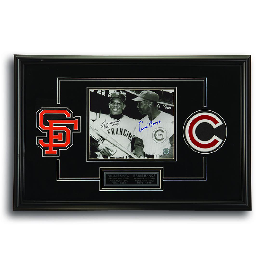 Willie Mays & Ernie Banks Framed 24x15 signed GFA: Willie Mays & Ernie Banks Custom Framed 24x15 Multi-Layer Matted 8x10 GFA