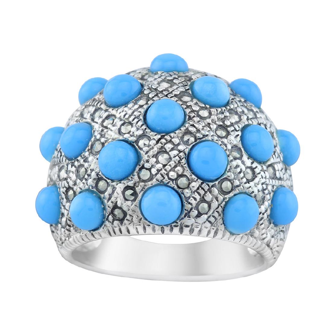 Sterling Silver Turquoise & Marcasite Ring-SZ 6: Heavenly Beauty from the Pangea Mines Turquoise Mecca Collection! Pangea Mines crafts the heavenly beauty of genuine Sleeping Beauty turquoise and adds a marcasite accent to create a truly impressive 