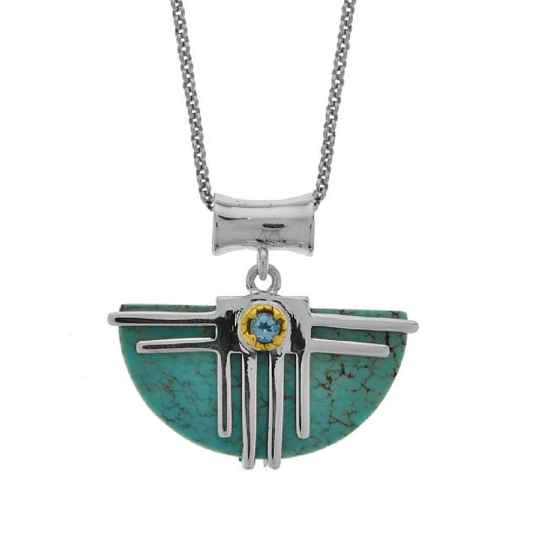 Silver #8 Turquoise & Swiss Blue Topaz Pendant (1 of 1)