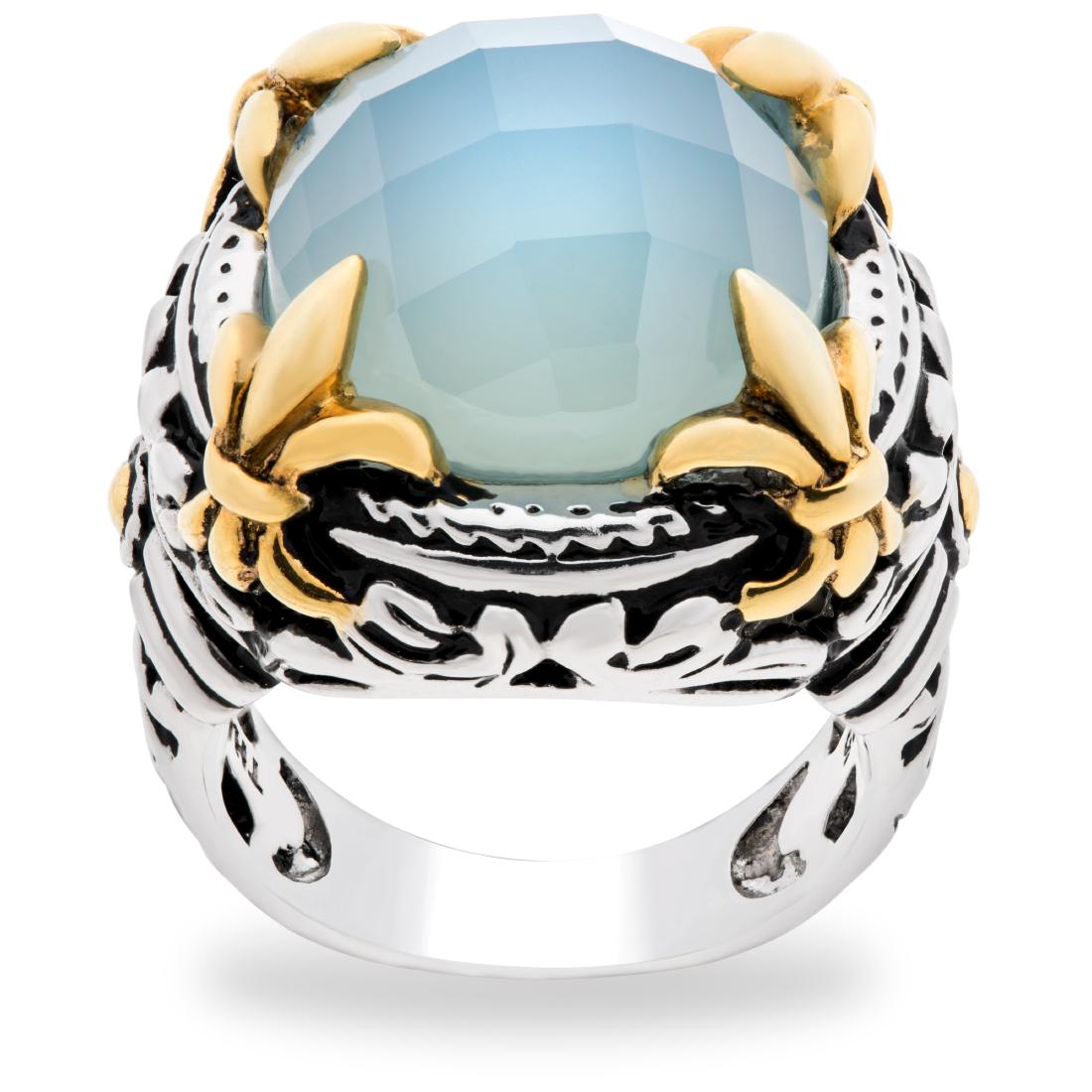 Silver Fluer De Lis Aqua Chalcedony Ring-SZ 8 (1 of 2)