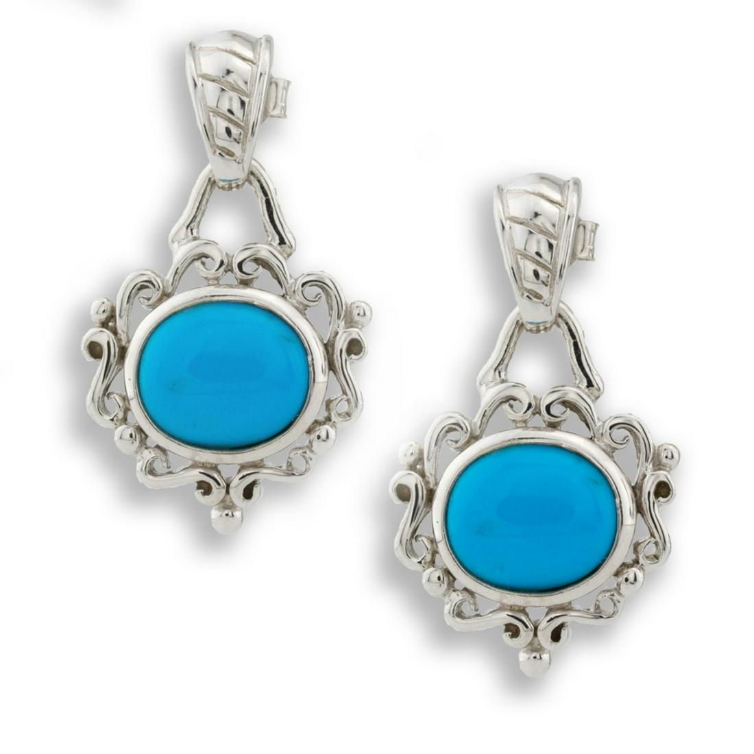 Silver Sleeping Beauty Turquoise Scroll Earrings (1 of 2)