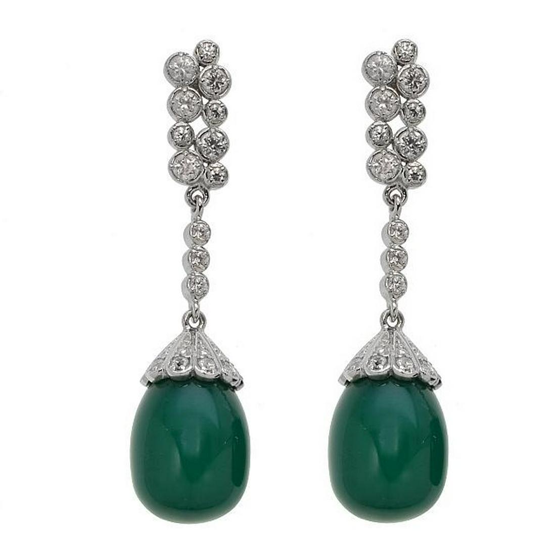 Sterling Silver Green Agate & Zircon Drop Earrings (1 of 2)
