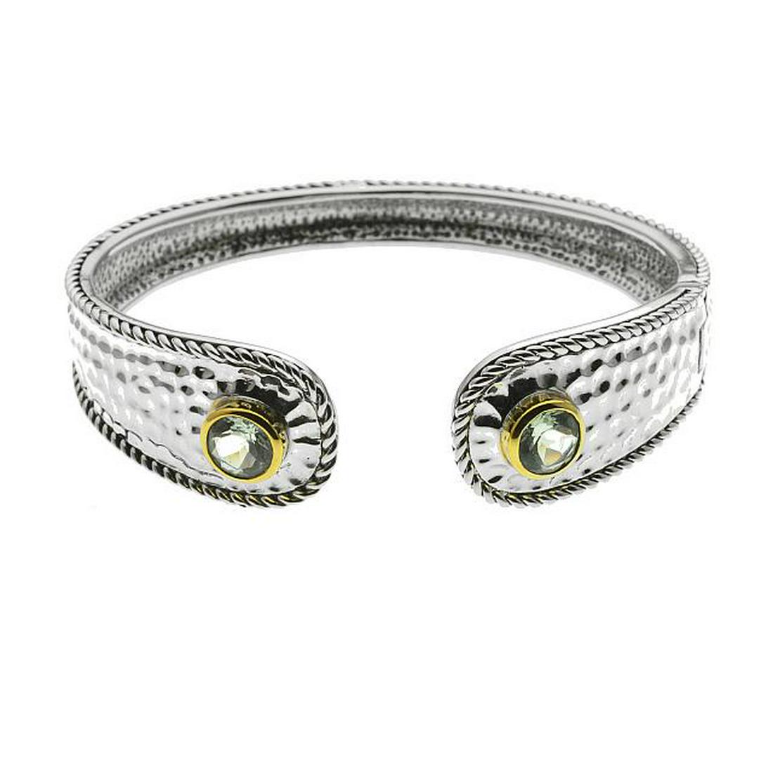 Silver 7" Green Amethyst Hammered Textured Cuff (1 of 2)