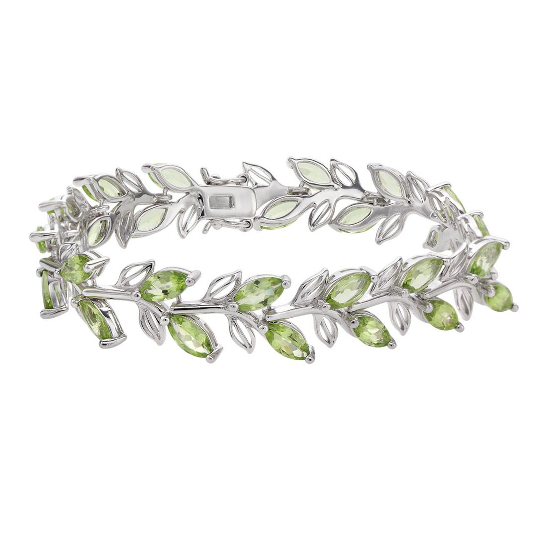 Silver 16.5cwt Marquise Peridot Leaf Line Bracelet (1 of 3)