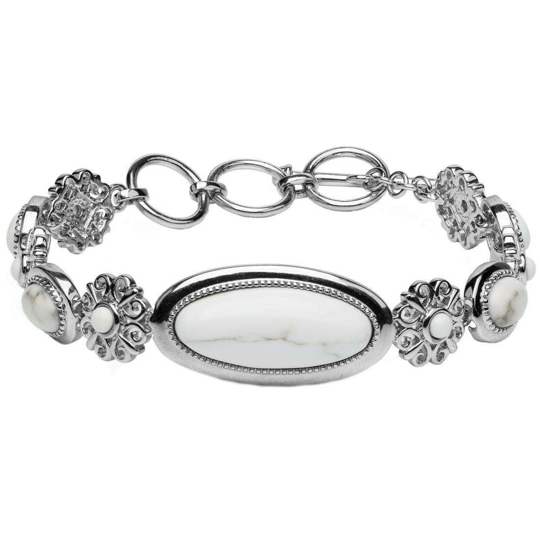 Silver 7.75" White Calcite Quartz Toggle Bracelet (1 of 3)