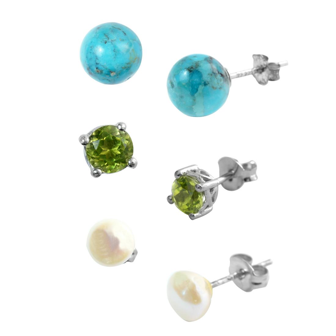 Set of Turquoise, Peridot & Pearl Stud Earrings (1 of 1)