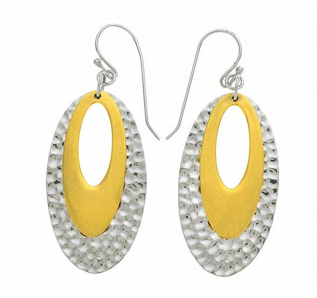 Two-tone Textured Oval Drop Earrings (1 of 1)