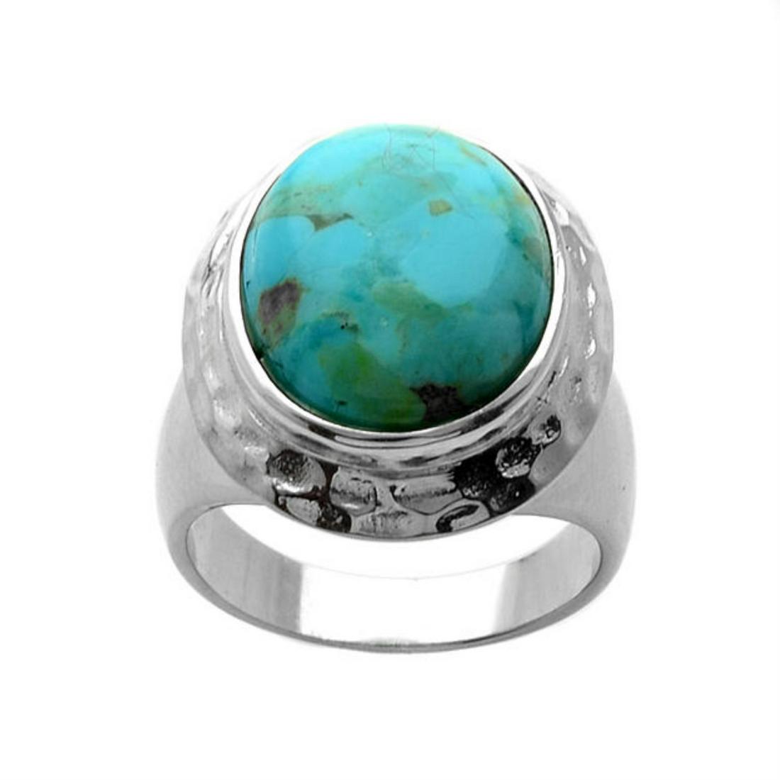 Silver Turquoise Hammered Textured Ring-SZ 5 (1 of 1)