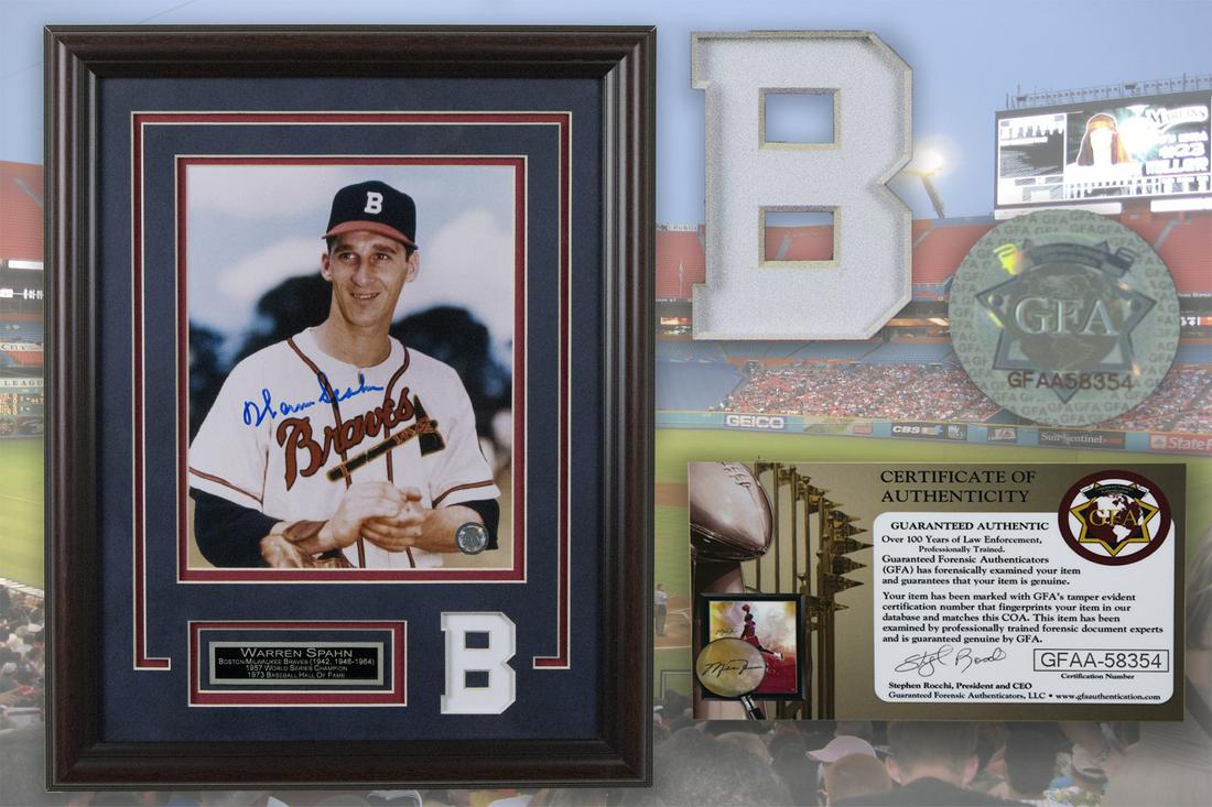 Warren Spahn Braves 14x18 autograph GFA: Warren Spahn Boston/Milwaukee Braves 14x18 autograph 8x10v GFA Certified