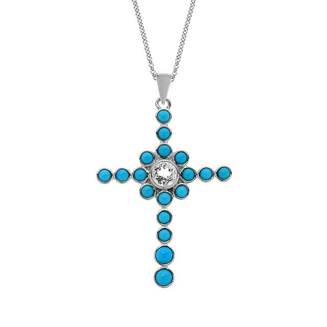 Silver Turquoise & White Topaz Cross Pendant (1 of 1)