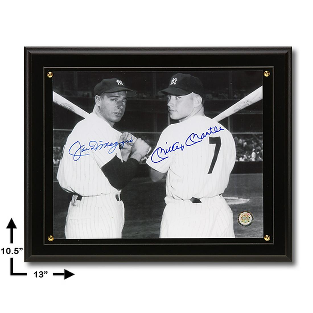 Joe DiMaggio & Mickey Mantle Yankee Greats Signed: Joe DiMaggio & Mickey Mantle New York Yankee Black Plaque signed 8x10 GFA
