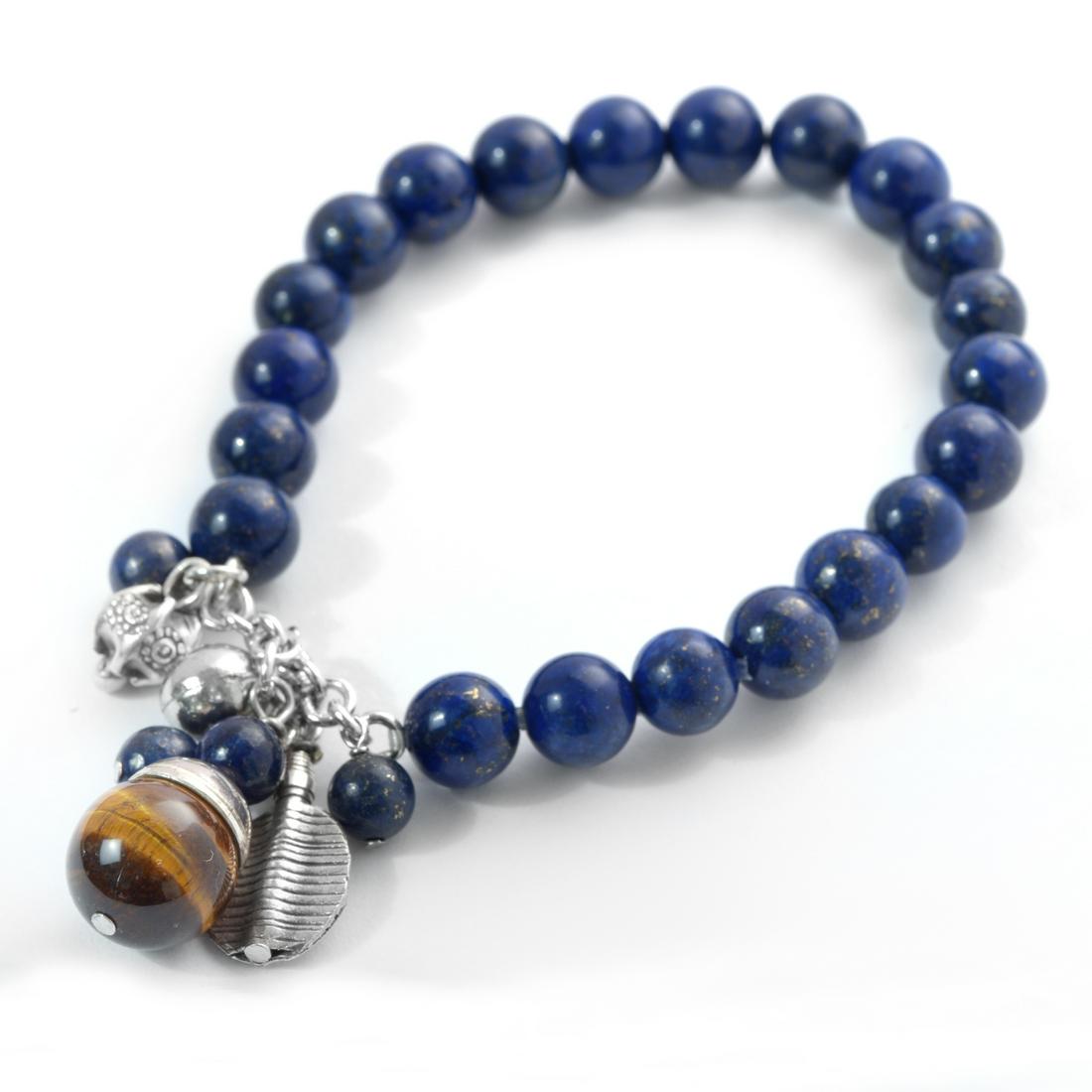 Silver 7" Lapis & Tiger Eye Charm Bead Bracelet (1 of 3)