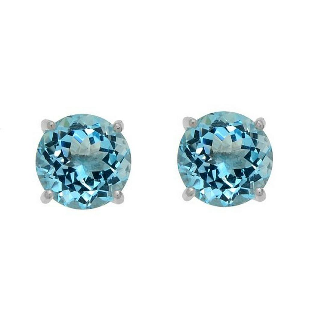 Silver 100-Facet 12MM Sky Blue Topaz Stud Earrings (1 of 2)
