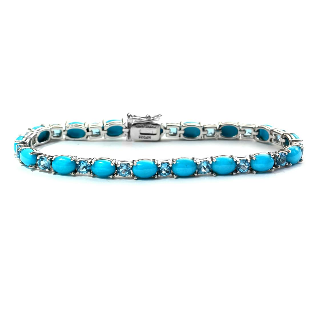 Sterling Silver 7.5" Turquoise & Topaz Bracelet (1 of 2)