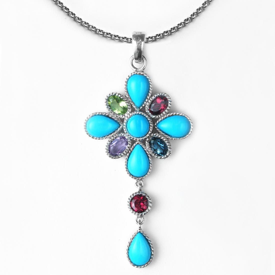 Silver Turquoise & Multi Gemstones Pendant (1 of 2)