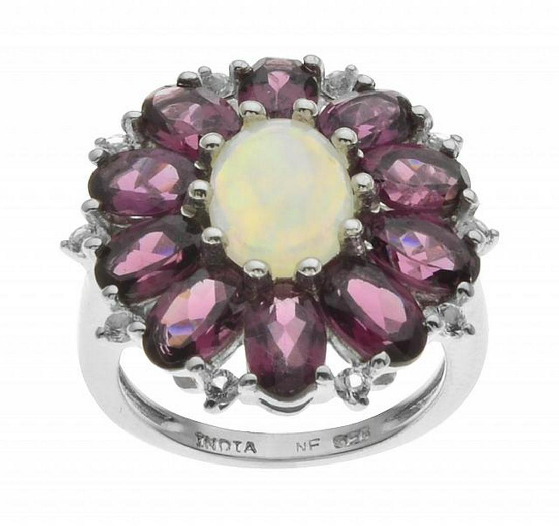 Silver Ethiopian Opal & Garnet Flower Ring-SZ 6 (1 of 1)