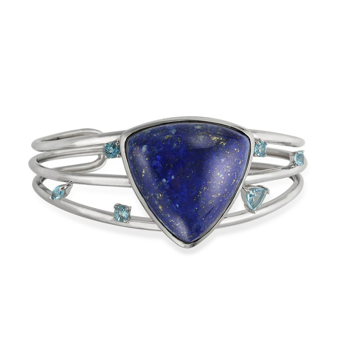 Sterling Silver 7.5" Lapis Trillion Cut Bracelet (1 of 2)