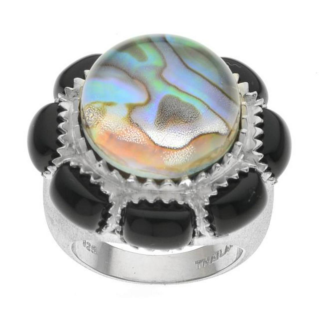 Silver Abalone Doublet & Agate Halo Ring-SZ 7 (1 of 1)
