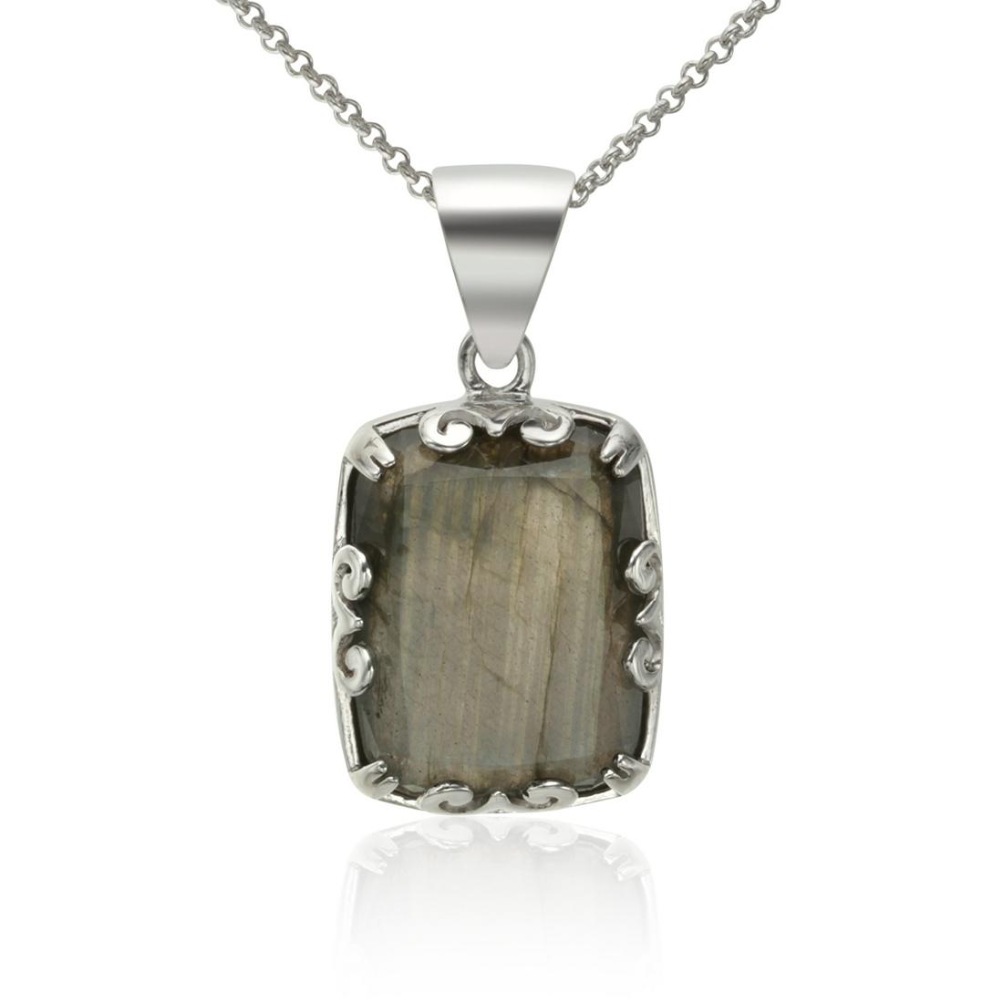 Sterling Silver Rectangular Labradorite Pendant (1 of 2)