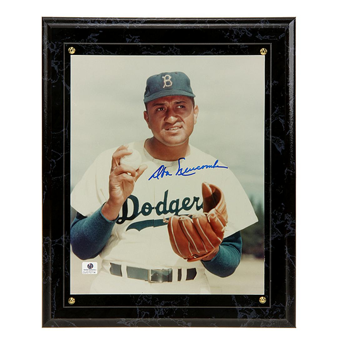 Donald Newcombe Brookly Dodgers Signed 8x10 GFA: Donald Newcombe Brookly/Los Angeles Dodgers Gray Plaque Autograph 8x10 GFA