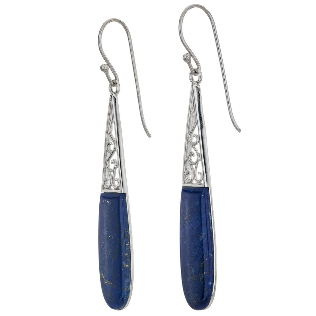 Sterling Silver Lapis Elongated Drop Earrings (1 of 3)