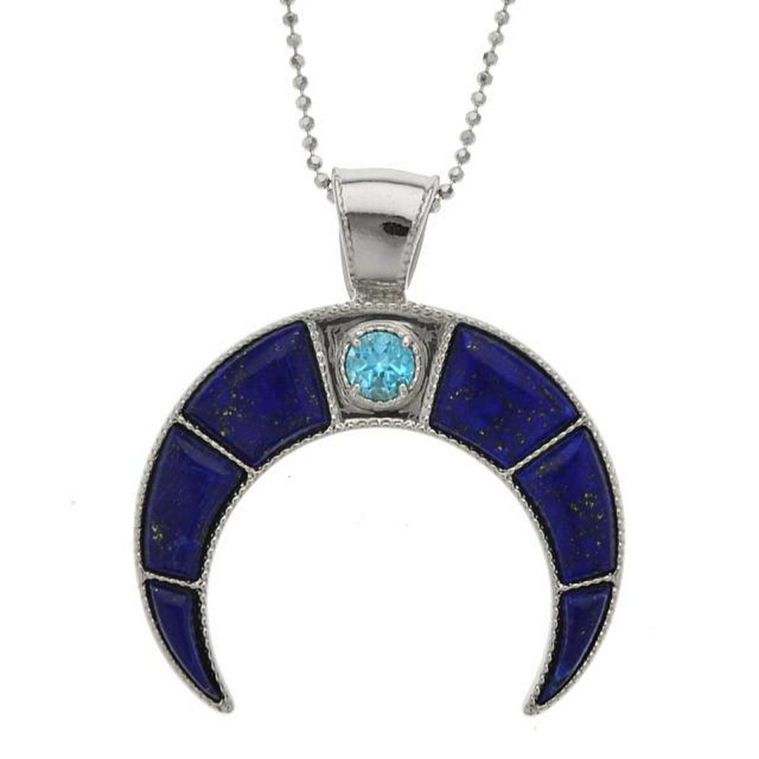 Sterling Silver Lapis & Blue Topaz Horn Pendant: Isn’t it time you added a “different” look to your collection? Here’s just the item—Pangea Mines horn pendant is redolent of mysterious and exotic locales, an ideal accen
