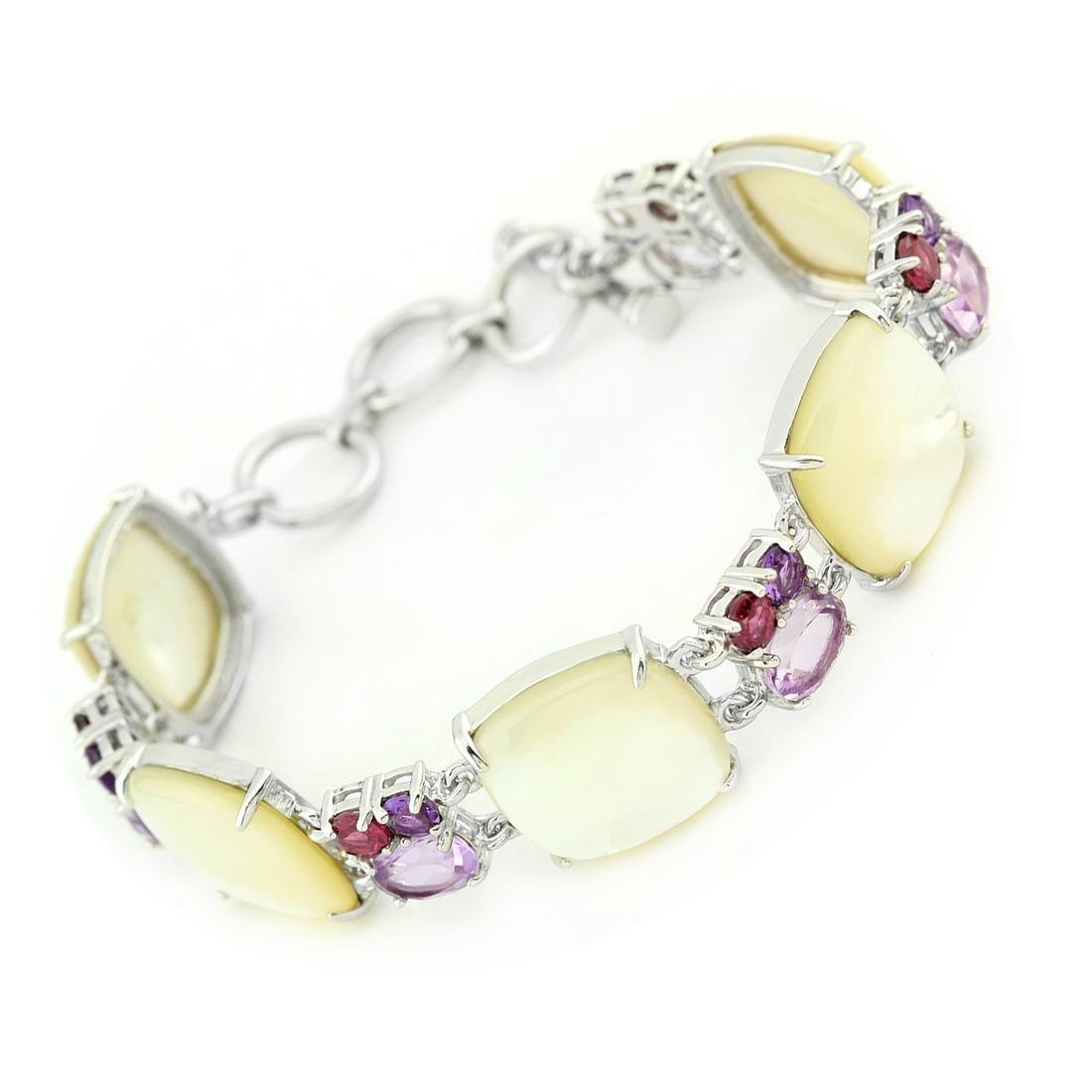 Silver White MOP & Multi Gemstone Toggle Bracelet (1 of 2)