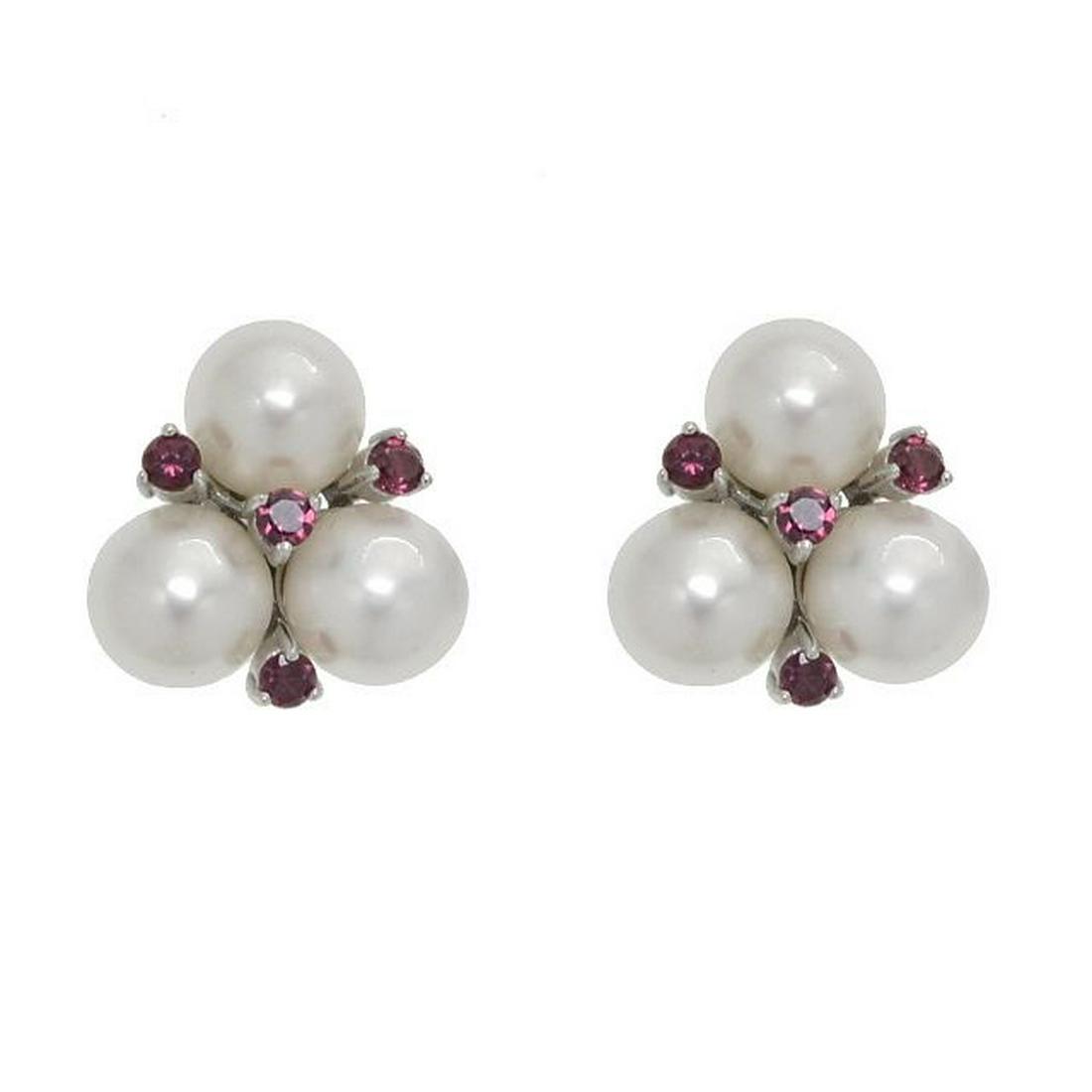Sterling Silver 8mm Pearl & Garnet Stud Earrings (1 of 2)